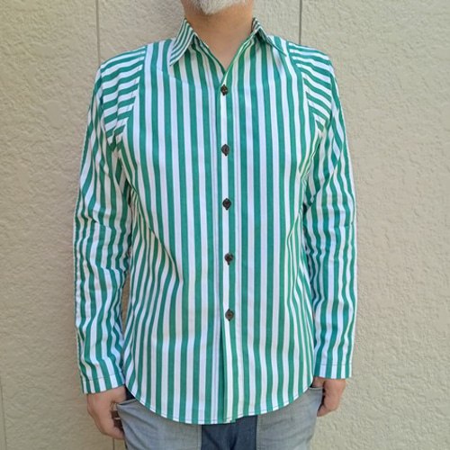 高密度先染めストライプシャツ（グリーン） シャツ・ブラウス（メンズ