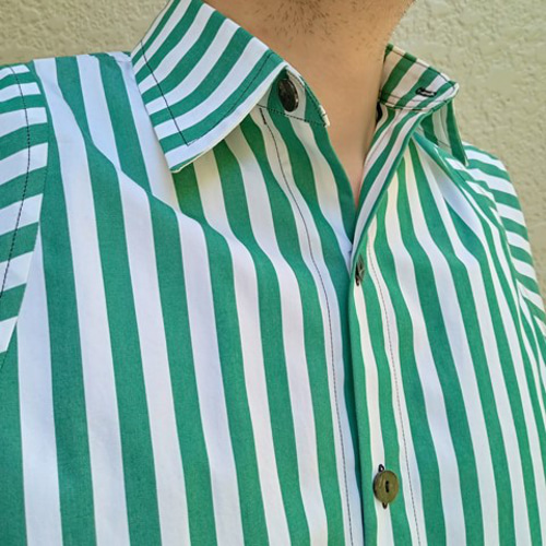 高密度先染めストライプシャツ（グリーン） シャツ・ブラウス（メンズ