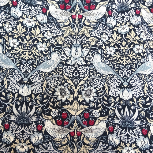 ウィリアムモリス「いちご泥棒」×リネン100%のタックワンピース◇麻