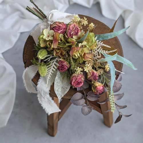 ドライフラワーのようなローズのアンティークスワッグ❇縦にも斜めにも