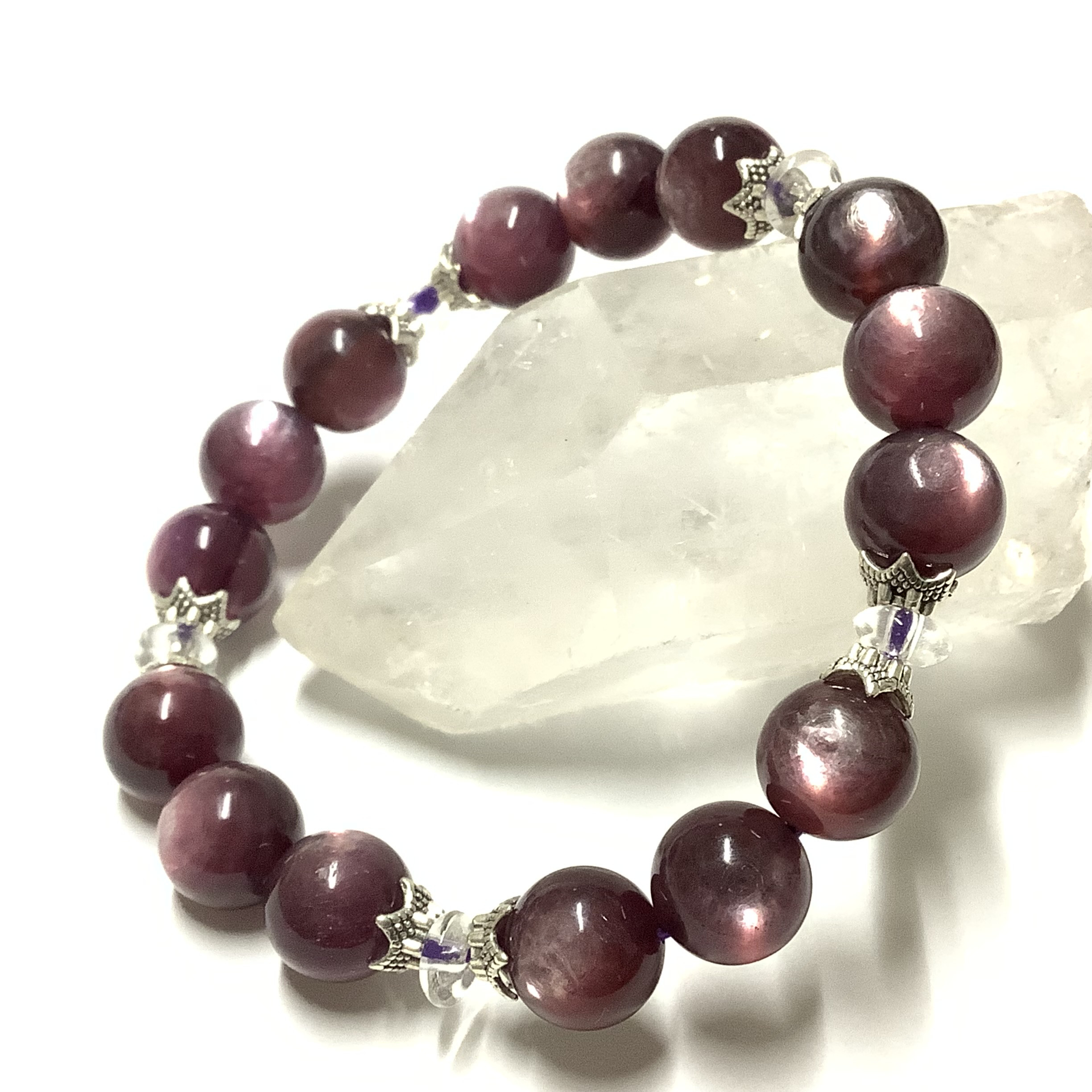 高品質☆一点物 ヒーリングストーン 天然石 パープルマイカ(レピドライト) ブレスレット ①