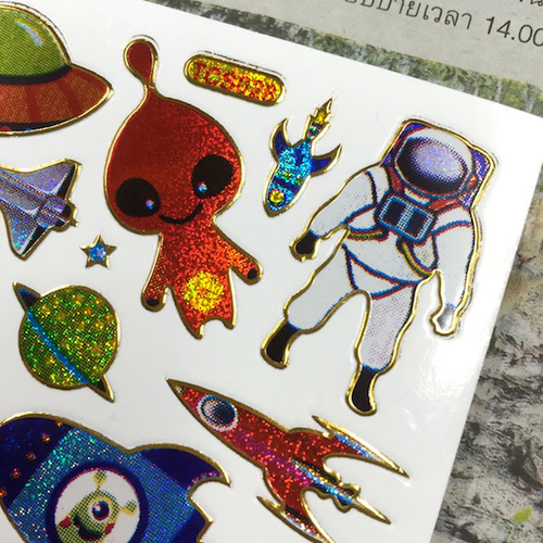 キラキラシール/宇宙B ロケット UFO 土星 人工衛星 宇宙人 地球