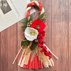 No.758 赤い実いっぱいしめ縄リース2023 ハンドメイドお正月飾り 玄関  
