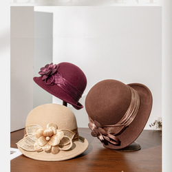 秋冬ファッショナブルなロールエッジハット、エレガントな山茶花の帽子