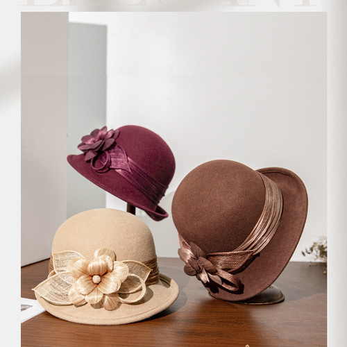 秋冬ファッショナブルなロールエッジハット、エレガントな山茶花の帽子