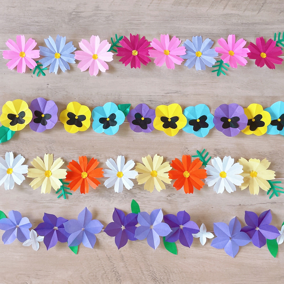 ③秋の花ガーランド 壁面 折り紙 編み図・パターン ぴくにっく 通販
