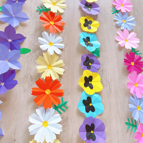 ③秋の花ガーランド 壁面 折り紙 編み図・パターン ぴくにっく 通販