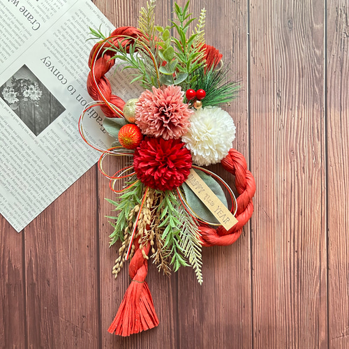 No.175 八の字カラーしめ縄リース2024ハンドメイドお正月飾り玄関  