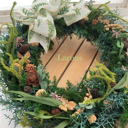 森のリース モミの木リボンと木の実の特大クリスマスリース40㎝直径 冬