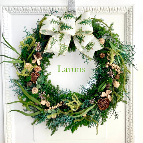 森のリース モミの木リボンと木の実の特大クリスマスリース40㎝直径 冬