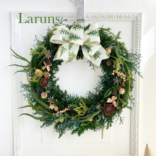 森のリース モミの木リボンと木の実の特大クリスマスリース40㎝直径 冬