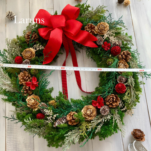 森のリース 赤い木の実の特大クリスマスリース40㎝直径 高級ダブル