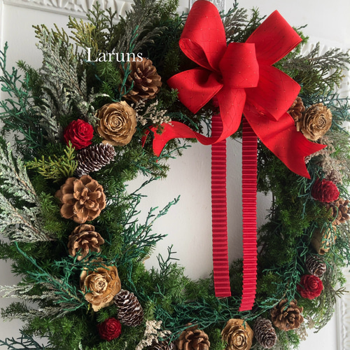 森のリース 赤い木の実の特大クリスマスリース40㎝直径 高級ダブル