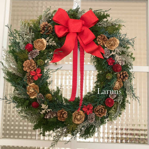 森のリース 赤い木の実の特大クリスマスリース40㎝直径 高級ダブル