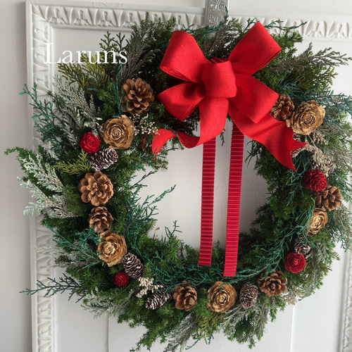 真っ赤な木の実のクリスマスリース　グリーンと赤のインテリア　キャンドルリース 木の実のクリスマス&お正月&節分リース キャンドルリース クリスマス