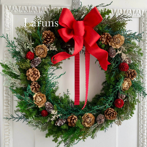 森のリース 赤い木の実の特大クリスマスリース40㎝直径 高級ダブル