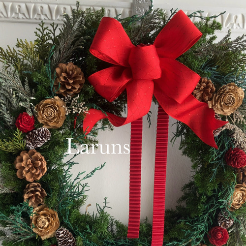 森のリース 赤い木の実の特大クリスマスリース40㎝直径 高級ダブル
