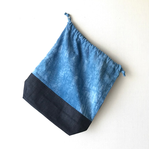 送料無料 藍染め 巾着袋 晒(さらし)×岡山デニム 巾着バッグ ももてん