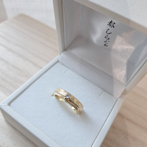 K18 ダイヤモンドリング フェザーデザイン 京都結婚指輪 18金【羽 結婚指輪】ダイヤモンド 2本組 k18
