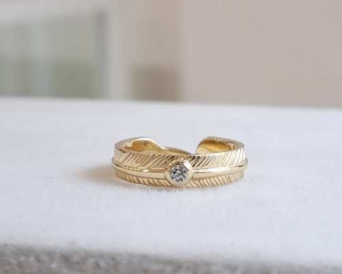 18金 羽の指輪 ダイヤモンド 】 18金フェザーリング k18フェザー指輪