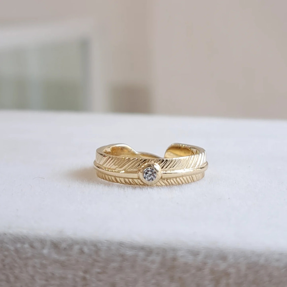 k18羽リング 18金 羽の指輪 ダイヤモンド 】 18金フェザーリング k18フェザー指輪