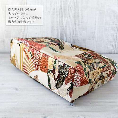 平安絵巻物バッグ 帯 リメイクバッグ 本金箔 バンブー トート 和装バッグ 平安絵巻物バッグ 帯 リメイクバッグ 本金箔 バンブー トート