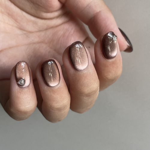 着用画像あり】ボルドーマグネット×シルバーベージュネイルチップ