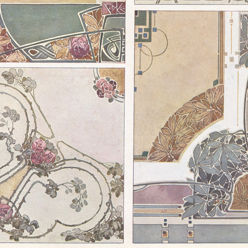 アールヌーボー装飾アートポスター☆花柄幾何学模様上品エレガント