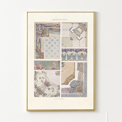 アールヌーボー装飾アートポスター☆花柄幾何学模様上品エレガント