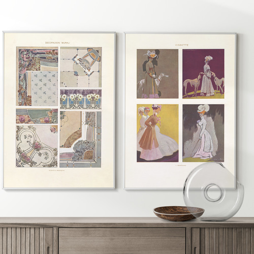 アールヌーボー装飾アートポスター☆花柄幾何学模様上品エレガント