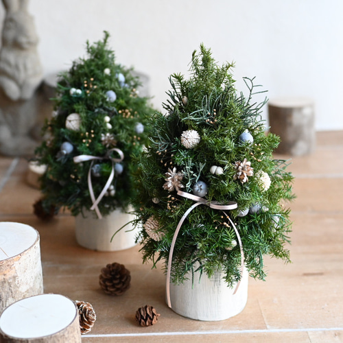 小さなクリスマスツリー緑*プリザーブドフラワー*真鍮*ドライフラワー 超早割クリスマス2025 プリザーブドドライフラワー キラキラのトナカイ