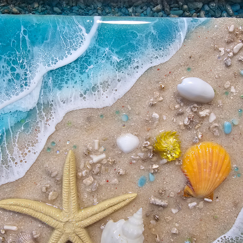 海レジン　オーシャンアート　穏やかな海　パラオ珊瑚砂　ハンドメイド オーシャンアート 海レジン 波レジン パラオ珊瑚砂 ハンドメイド