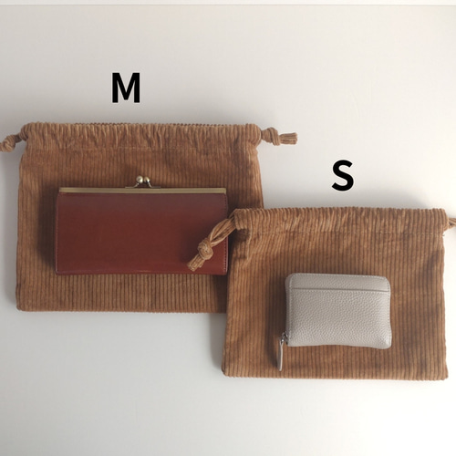 コーデュロイの巾着ポシェット☆サコッシュ☆キャメル サコッシュ a.y.