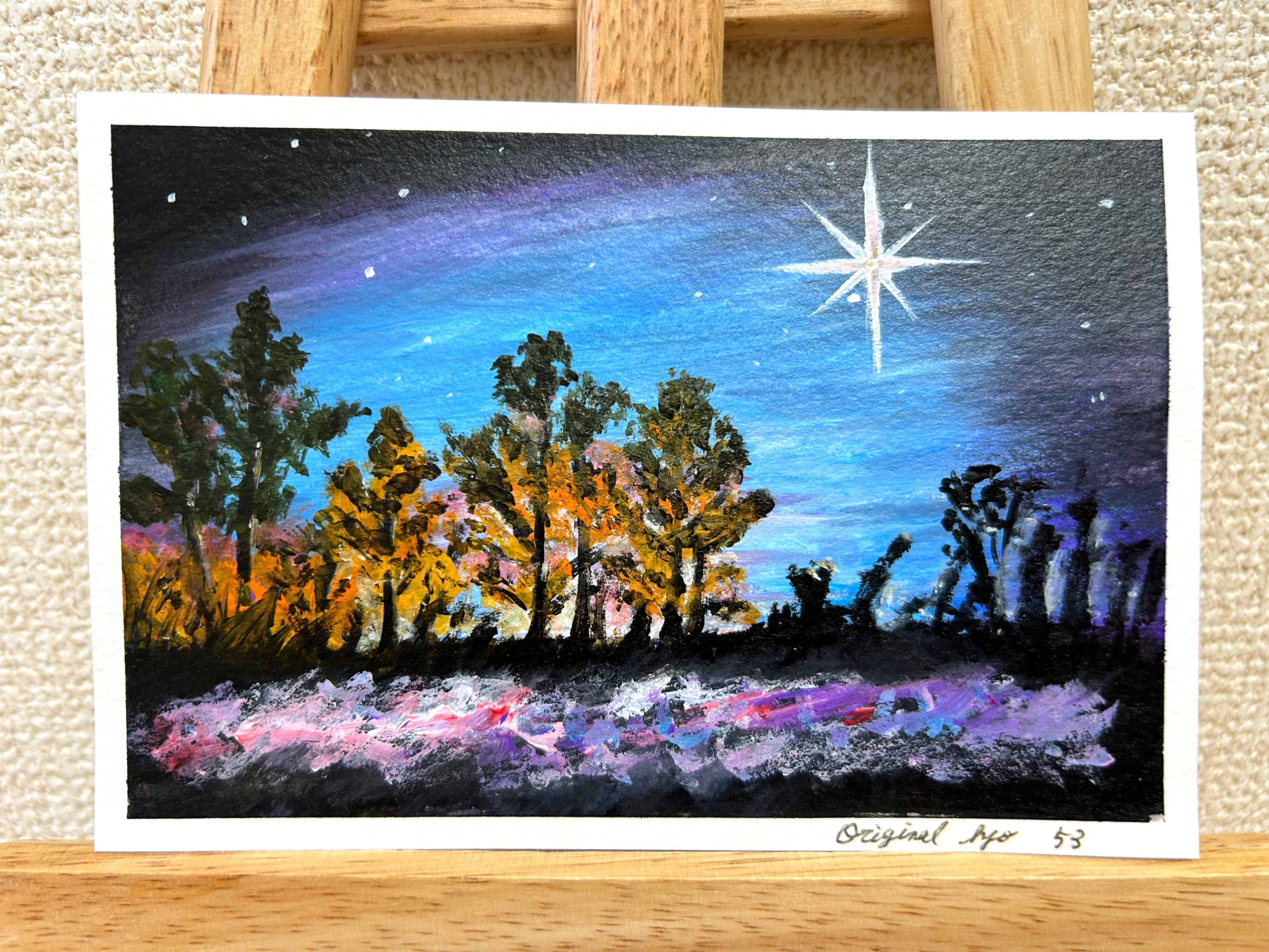 絵画　アクリル画　原画　星降る月夜に願う　海　星月夜　テクスチャーアート　S.I 絵画 アクリル画 原画 星降る月夜に願う 海 星月夜 テクスチャー