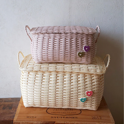 昭和レトロ 蓋付きバスケット【赤】 フリーボックス・小物入れ Natu