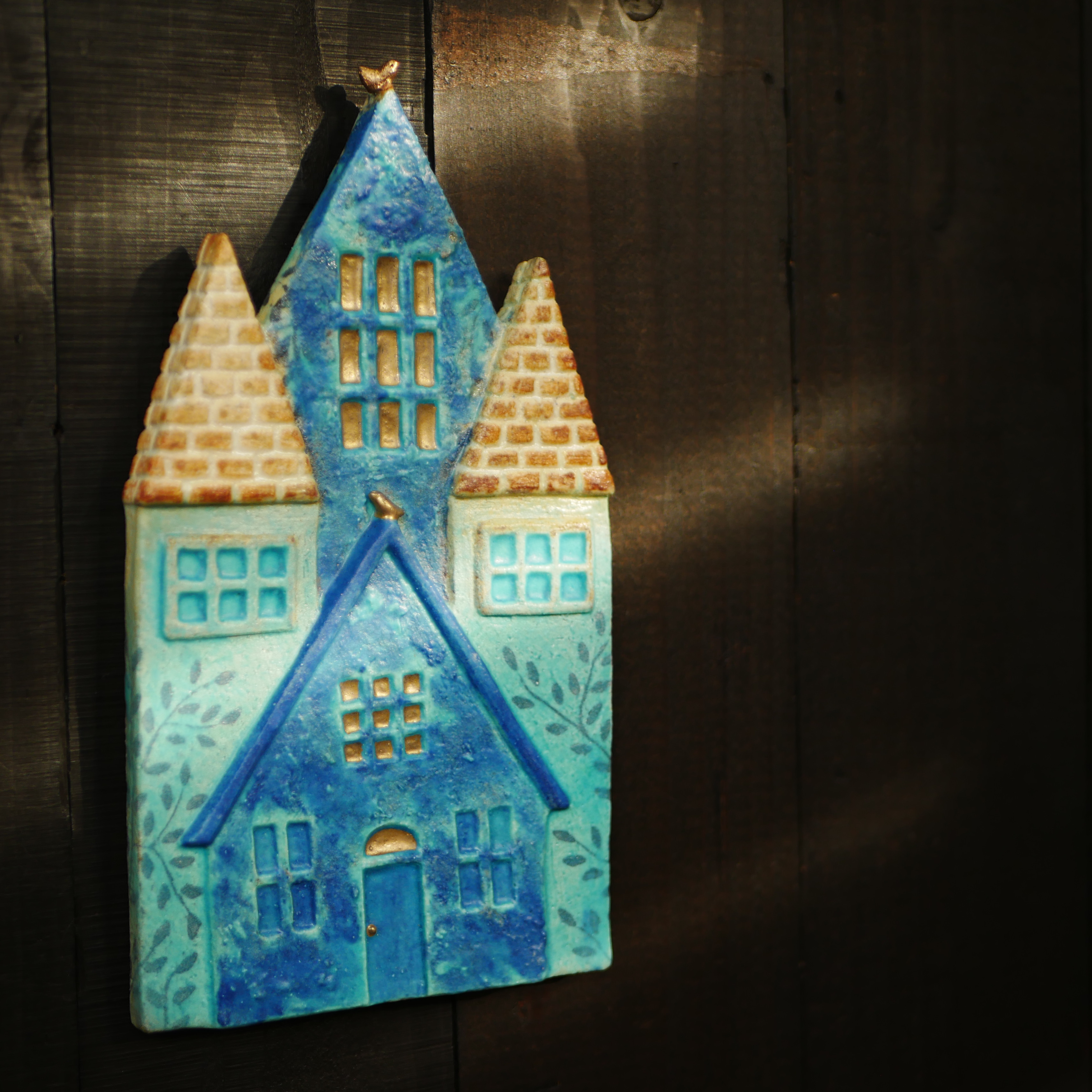 小鳥と青色のおうちの壁掛け no.9