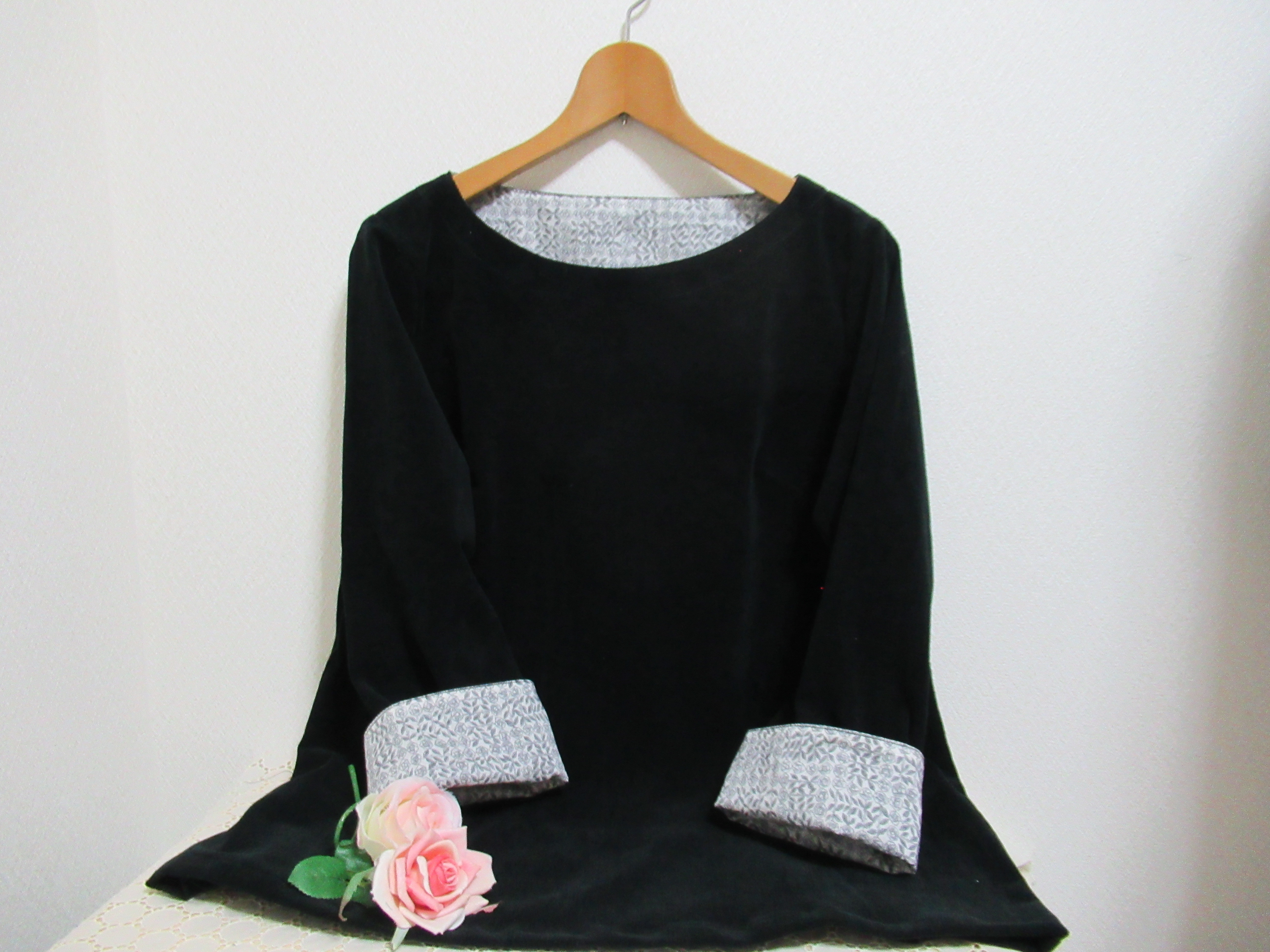 リハビリ　コーデュロイ　ブラウス　スリーピングローズ ベルベットコーデュロイ❛ブラック❜＆タナローン❛スリーピングローズ