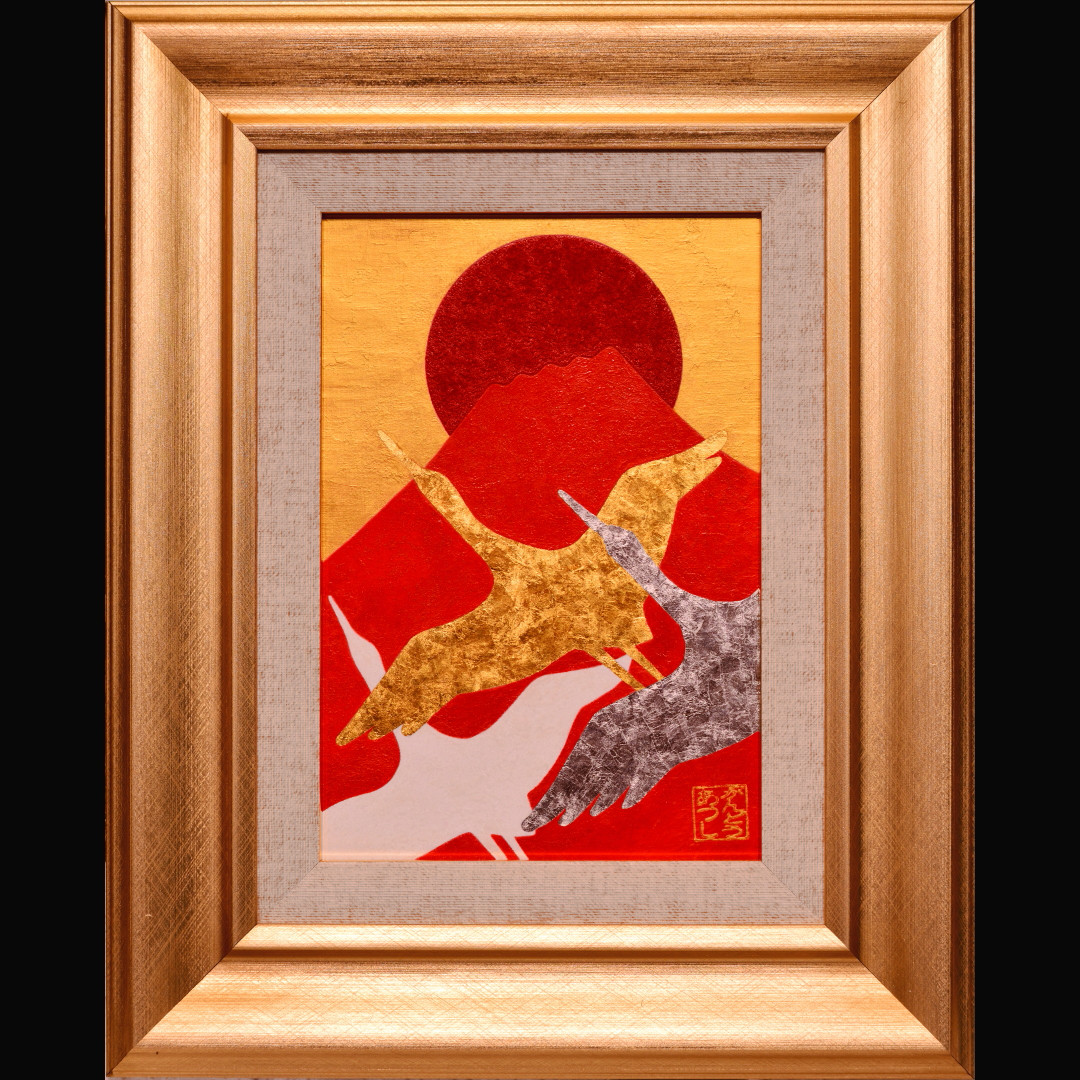 石川県金沢産24K純金箔使用●『太陽』●がんどうあつし絵画油絵膠日の丸日本輝き☆