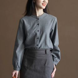 新作 .品質.綿麻シャツ. ブラウス .長袖スタンドカラーシャツ .S-XL