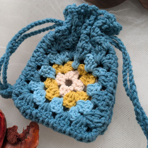 かぎ編みポーチ / コットン ハンドメイド かぎ針編み フラワー