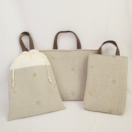 入園入学3点セット　レッスンバッグ　シューズ入れ　お着替え袋　ヌビキルティング ヌビ生地♡入園グッズ3点セット｜レッスンバック・お着替え袋