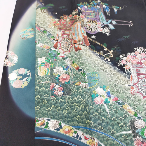 らー　着物リメイクワンピース　黒留袖ドレス　オーダー品　ボレロ　フレンチ袖 福ちゃん様専用 着物リメイクワンピース 留袖ドレス オーダー品
