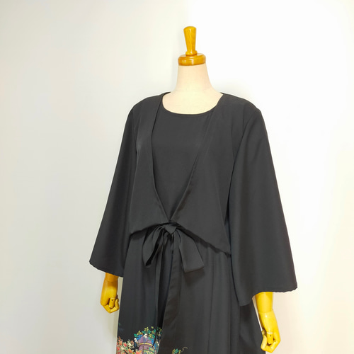 黒留袖アンサンブル*フレンチワンピ+フレア袖ボレロ*リボン付き*着物