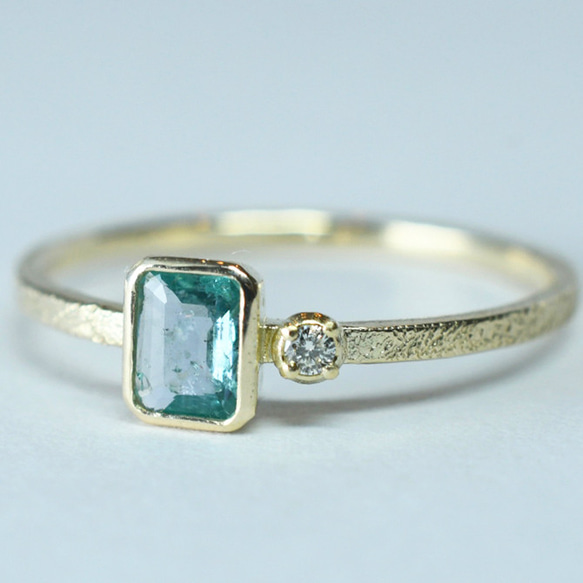 K10　ブルーグリーンコーネルピンとダイヤモンドのテクスチャーリング【1点もの】 1枚目の画像