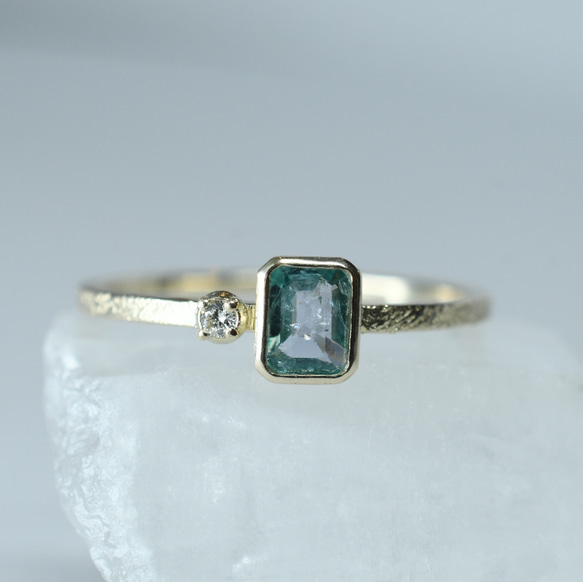 K10　ブルーグリーンコーネルピンとダイヤモンドのテクスチャーリング【1点もの】 6枚目の画像