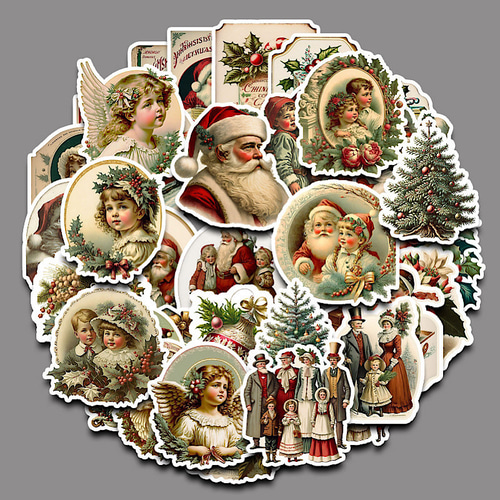 送料無料【S616コラージュ素材】海外シールフレーク レトロ クリスマス