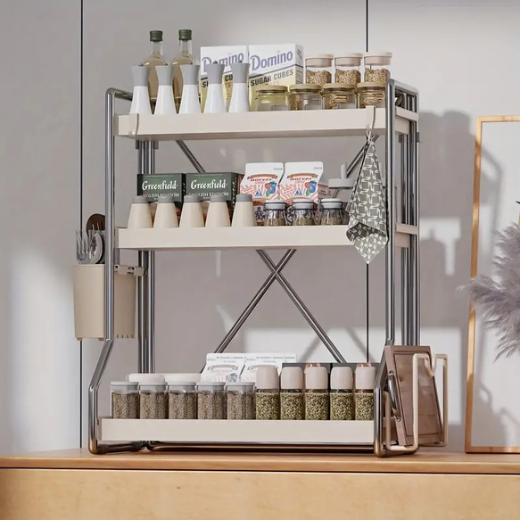 小物 収納 ラック 化粧品収納 3層 キッチン収納棚 調味料メイクアップオーガナイザー おしゃれ 北欧 C-215 2枚目の画像