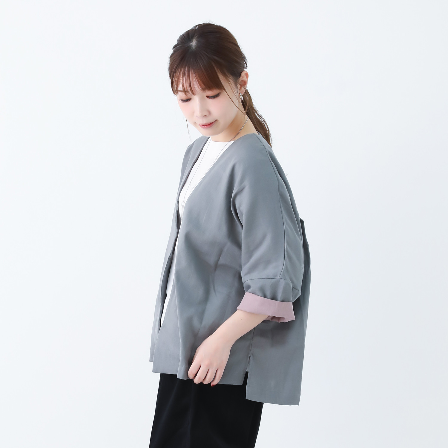 日本製◎シャトル織とろりとやわらかダブルガーゼのリラックスジャケット グリーン