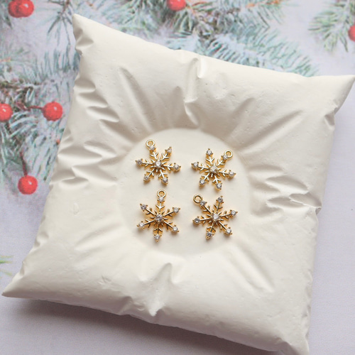 新作☆雪 雪の結晶 14Kコーディング クリスマス ストーンチャーム② 
