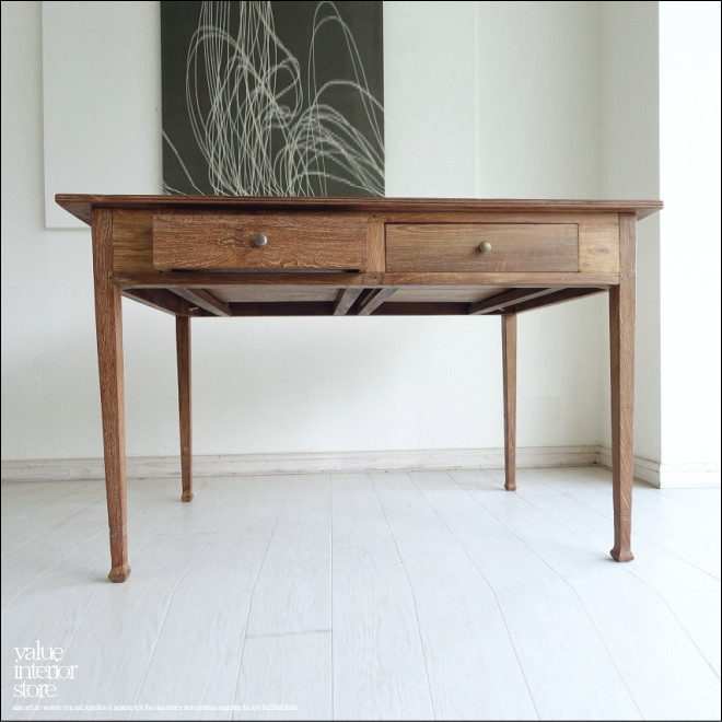 チーク無垢材 ヴィンテージテーブルAnq/01 ダイニングテーブル 什器デスク 机 一点物 再生家具 表面再仕上済 古材